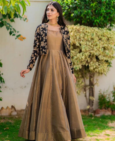 embroidered silk maxi with jacket