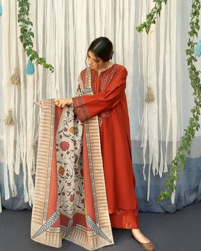 AYAT- 3PC EMBROIDERED WITH&nbsp; DIGITAL SHAWL