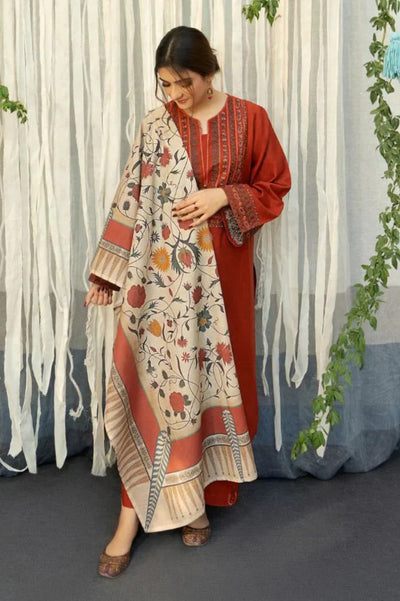 AYAT- 3PC EMBROIDERED WITH&nbsp; DIGITAL SHAWL